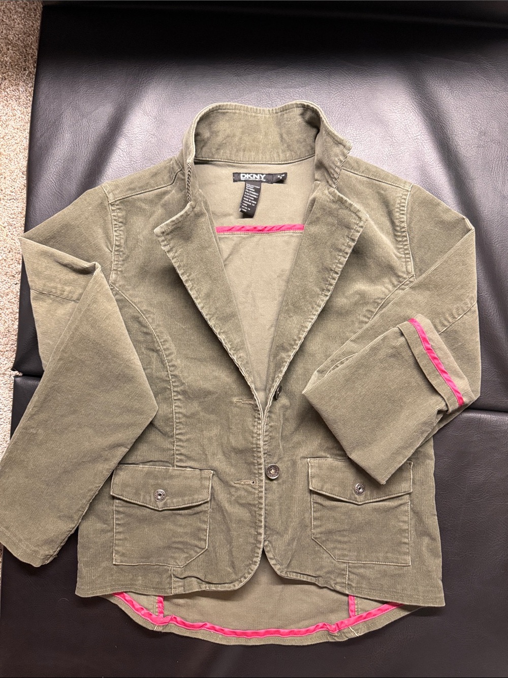 DKNY Olive Green Blazer with Pink Accent Trim